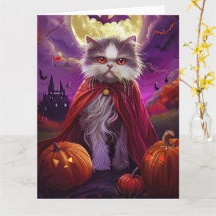 Carte Halloween Chat Perse Vampire Citrouilles effroi