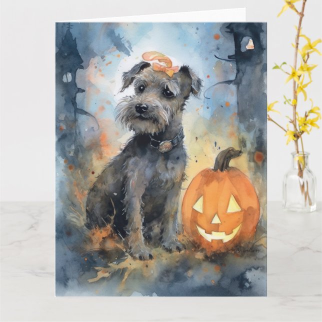 Carte Halloween Chesapeake Bay Terrier Avec Citrouilles (Fleur jaune)