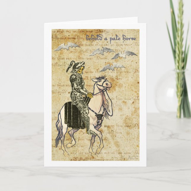 Carte Halloween chevalier noir squelette de mort sur che (Devant)