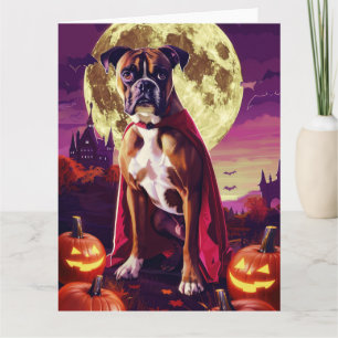 Carte Halloween Chien Boxer Vampire Citrouilles effroi
