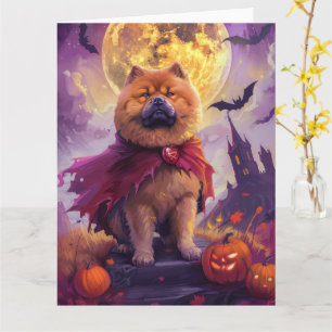 Carte Halloween Chow Chow Vampire Citrouilles effroi
