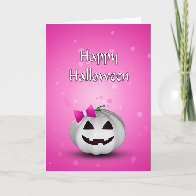 Carte Halloween Citrouille blanche rose fille (Devant)