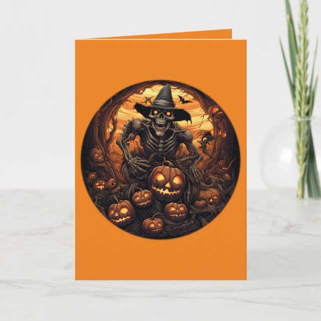 Carte Halloween Citrouille éffrayant squelette Jack-O-la (Devant)