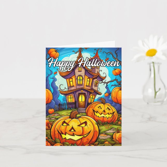 Carte Halloween Citrouille et Maison hantée (Petite plante)