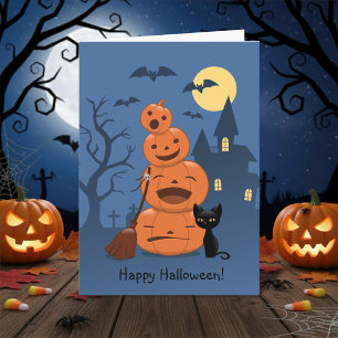 Carte Halloween Citrouilles et chat noir