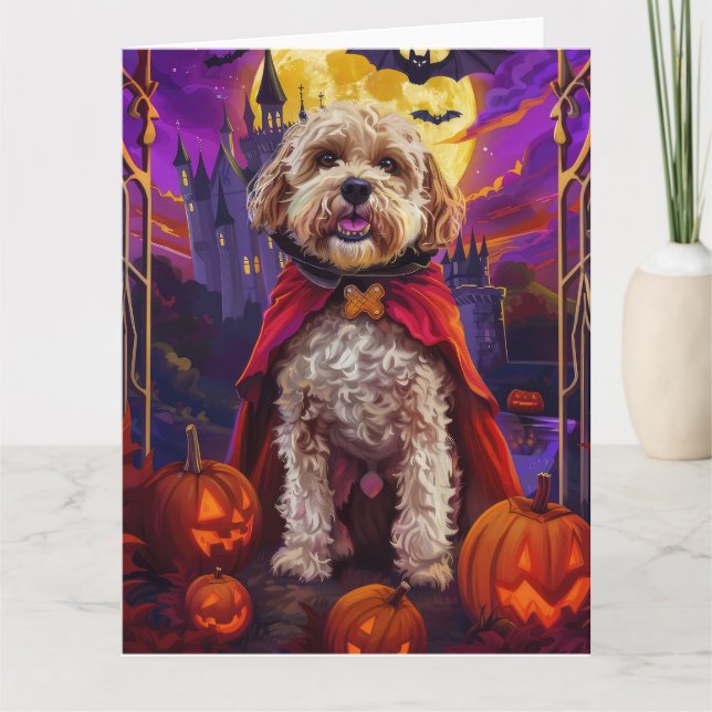 Carte Halloween Cockapoo Vampire Citrouilles effroi (Devant)