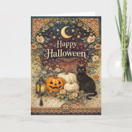 Carte Halloween d'art populaire floral coloré vintage
