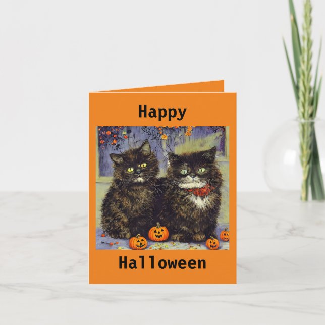 Carte Halloween de 2 chatons mignons (Devant)