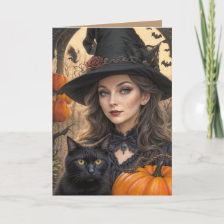 Carte Halloween de beauté sorcière vintage
