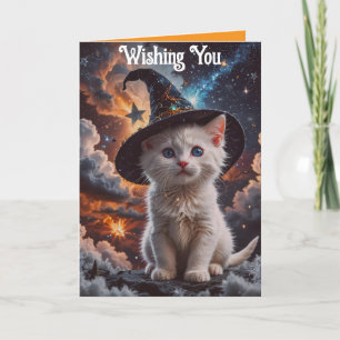Carte Halloween de chaton dans un chapeau de sorci
