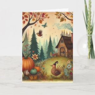 Carte Halloween de la forêt de chalet d'oiseaux lunaires