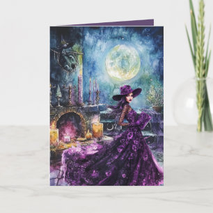 Carte Halloween de la sorcière de la pleine lune