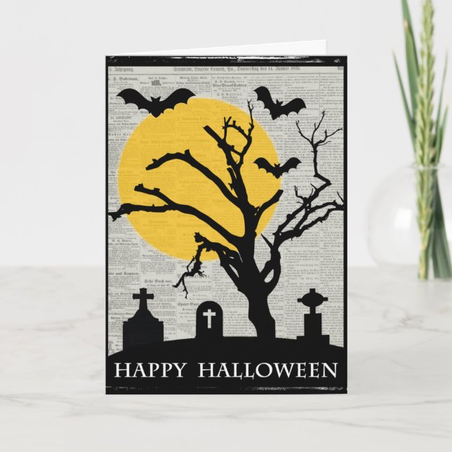 Carte Halloween de l'arbre éffrayant et de la pierre tom (Devant)