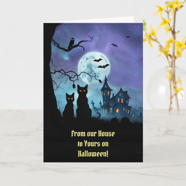 Carte Halloween de notre maison à vos chats mignons (Fleur jaune)