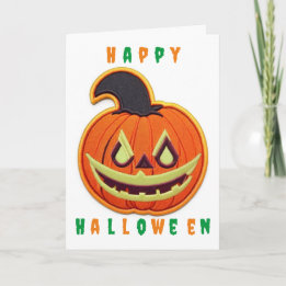 Carte Halloween de patch de citrouille mignonne