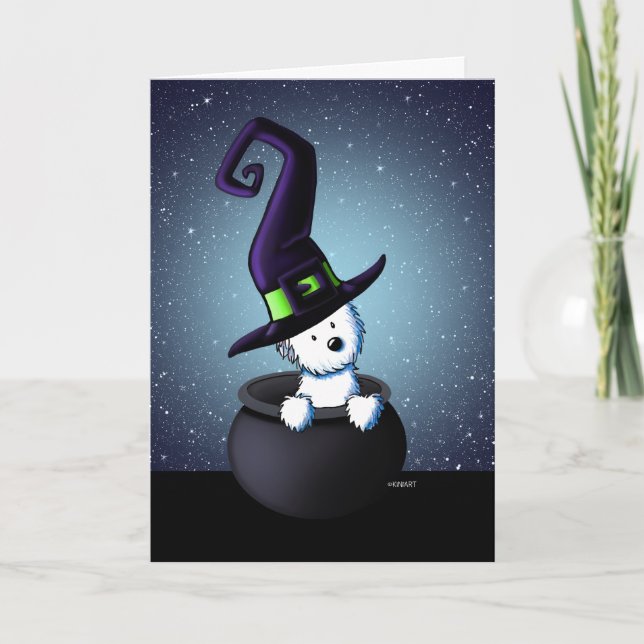 Carte Halloween de sorcière KiniArt Westie (Devant)