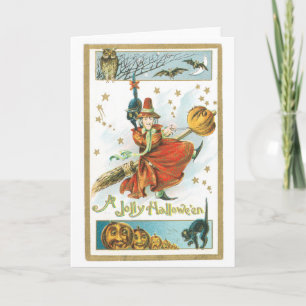 Carte Halloween démodé, sorcière