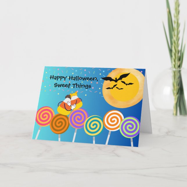 Carte Halloween des jeunes mariés avec Candy Corn Couple (Devant)