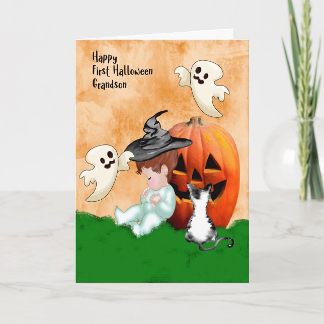 Carte Halloween Design pour Grand-fils avec Citrouille (Devant)