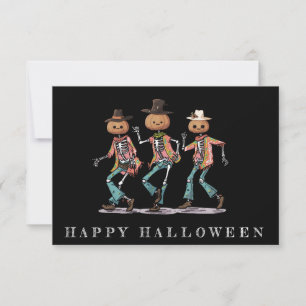 Carte Halloween drôles à trois squelettes