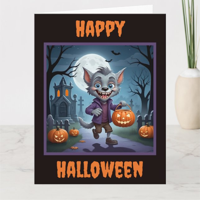 Carte Halloween du petit loup-garou (Devant)