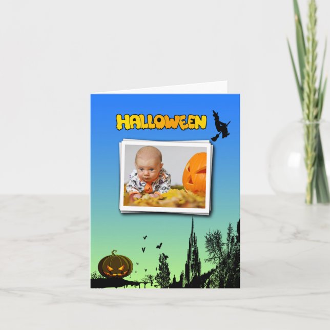 Carte Halloween Dusk with Witch Ajouter cadre photo (Devant)