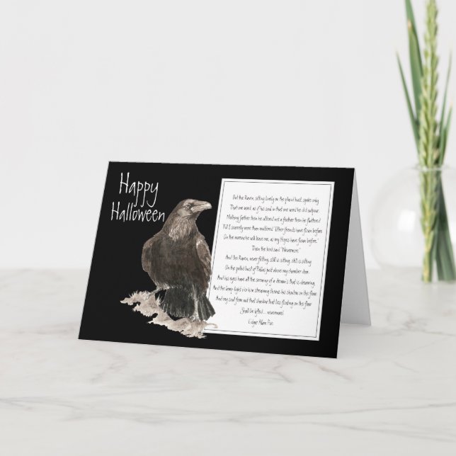 Carte Halloween, Edgar Allen Poe, Raven, plus jamais (Devant)