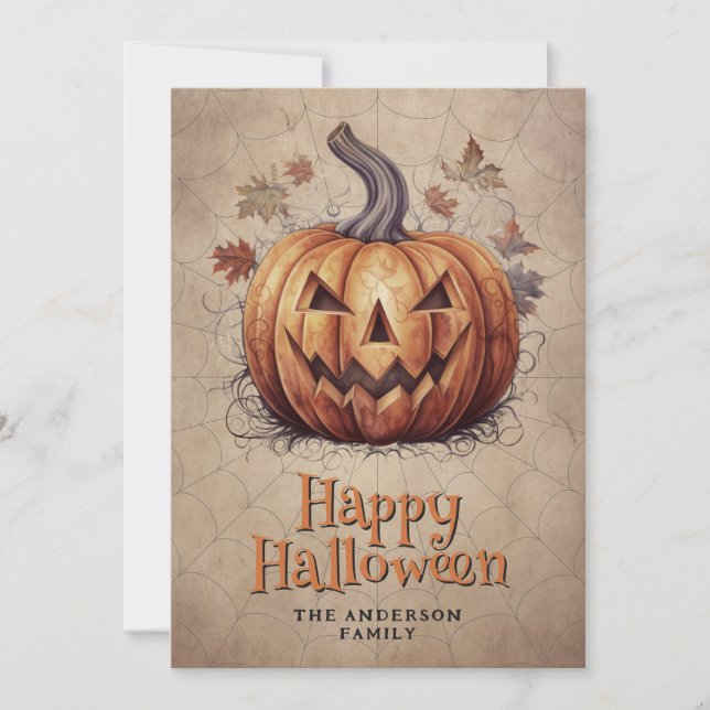 Carte Halloween Éffrayant Citrouille Cobweb (Devant)