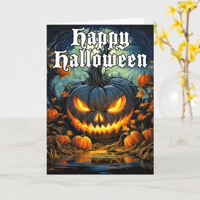 Carte Halloween éffrayant Citrouille effrayant (Fleur jaune)