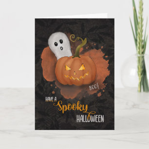 Carte Halloween Éffrayant Citrouille et fantôme