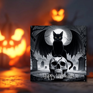 Carte Halloween éffrayant en chat noir