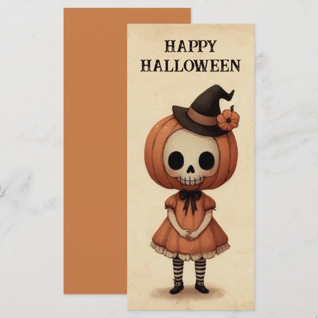 Carte Halloween éffrayante fille de crâne Trick ou de tr (Devant / Derrière)