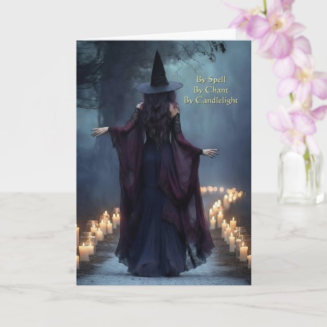 Carte Halloween Enchanter sorcière avec bougies (Orchidée)