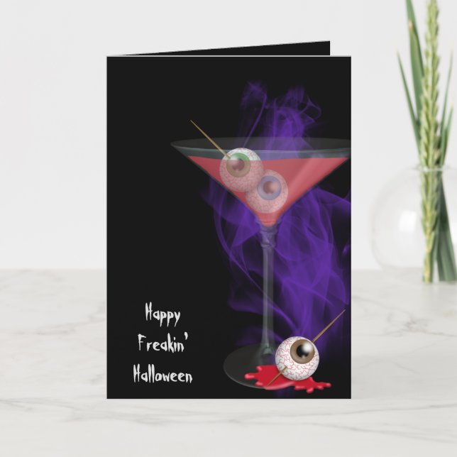 Carte Halloween Eyeball Martini Boire avec de la fumée (Devant)
