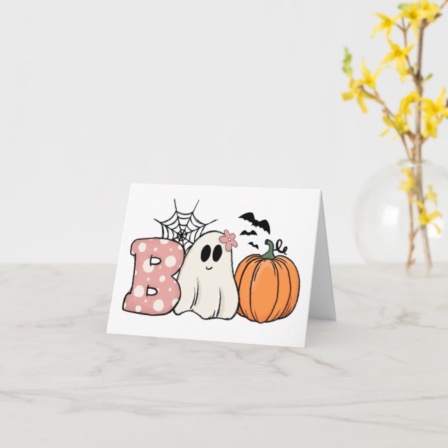 Carte Halloween Fantôme Citrouille Chauves-souris Toile  (Fleur jaune)