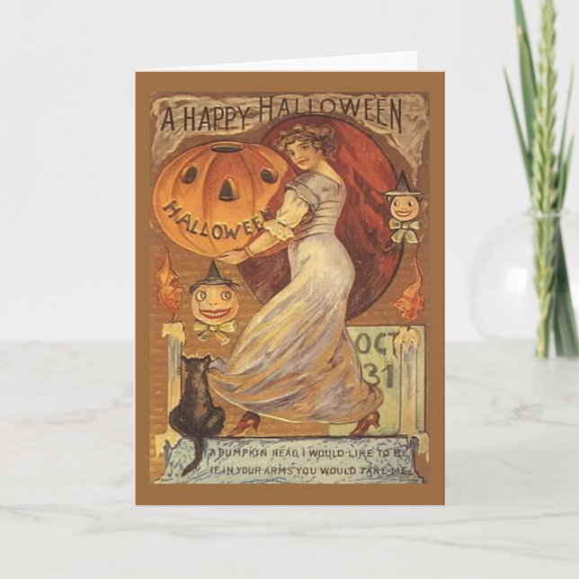 Carte Halloween femme Vintage et Jack o' Lantern (Devant)