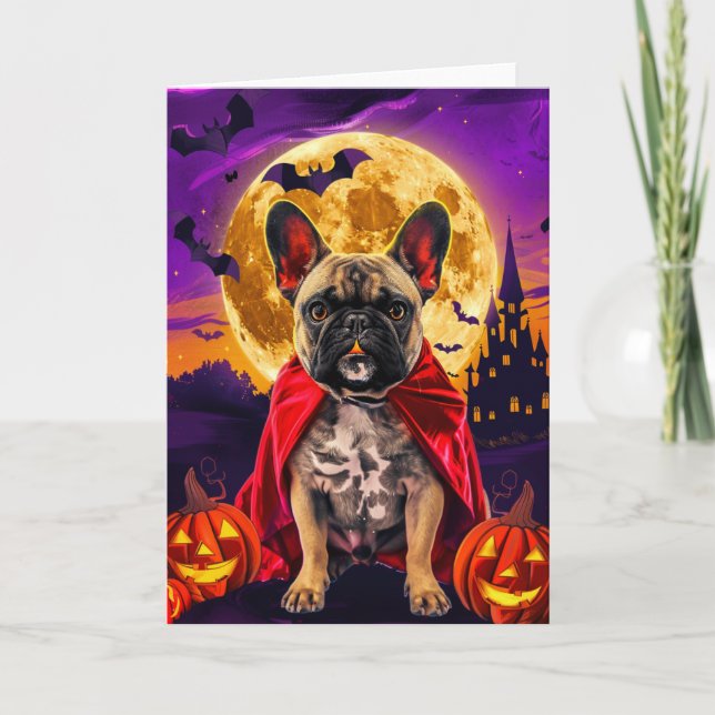Carte Halloween Français Bulldog Vampire Citrouille effr (Devant)
