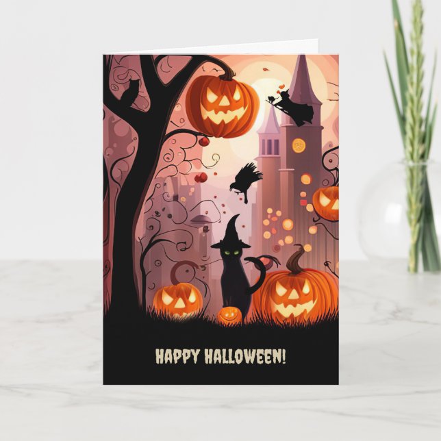 Carte Halloween Fun Chat Noir Jack O Lantern Super migno (Devant)