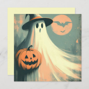 Carte Halloween Ghost et Jack-o'lantern Éffrayant