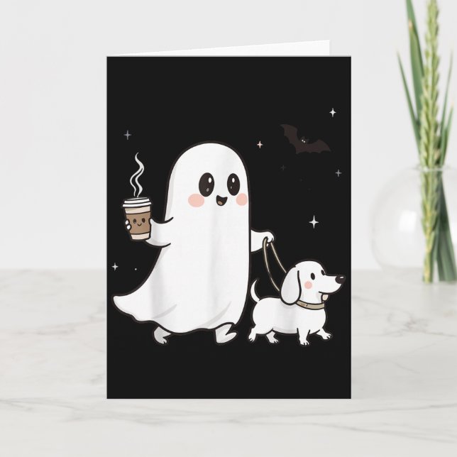 Carte Halloween Ghost Walking Dog Soky Season Halloween  (Devant)