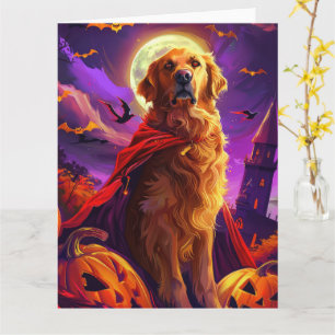 Carte Halloween Golden Retriever Vampire Citrouilles eff