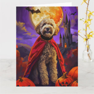 Carte Halloween Goldendoodle Vampire Citrouilles Épouvan
