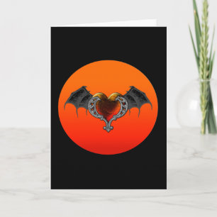 Carte Halloween Goth Orange Heart avec Bat Wings Card