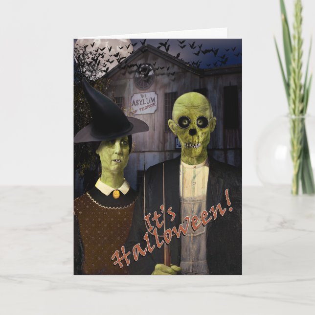Carte Halloween gothique américain Maison hantée (Devant)