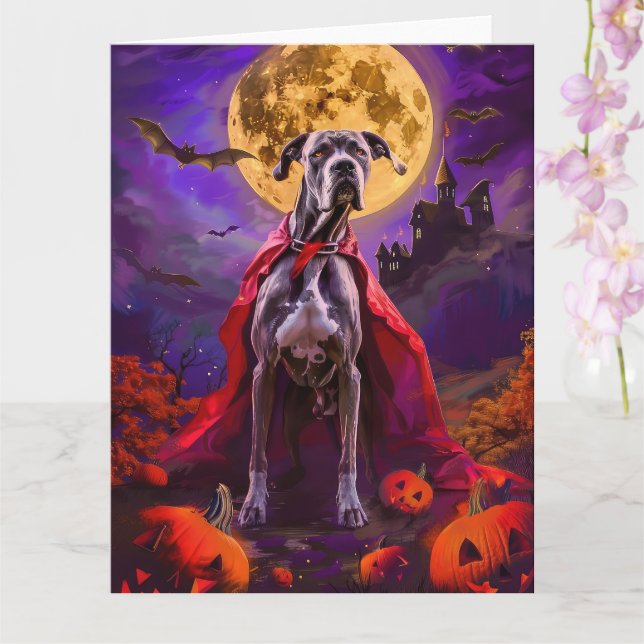 Carte Halloween Grand Dane Vampire Citrouilles effroi (Orchidée)