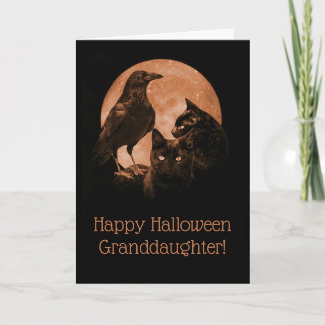 Carte Halloween Grandgirl Cats et Raven (Devant)