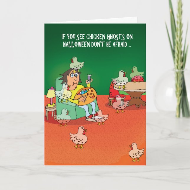 Carte HALLOWEEN GREETING CARD - Fantômes de poulet (Devant)