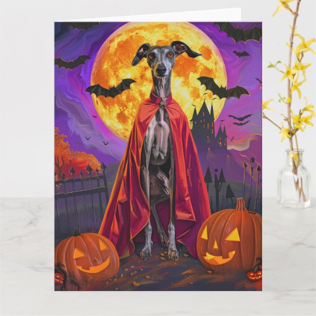 Carte Halloween Greyhound Mountain Vampire Citrouilles (Fleur jaune)