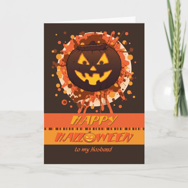 Carte Halloween Grunge Citrouille, pour mari - Drôle (Devant)