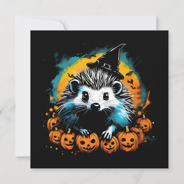 Carte Halloween Hdgehog et citrouille mignon (Devant)